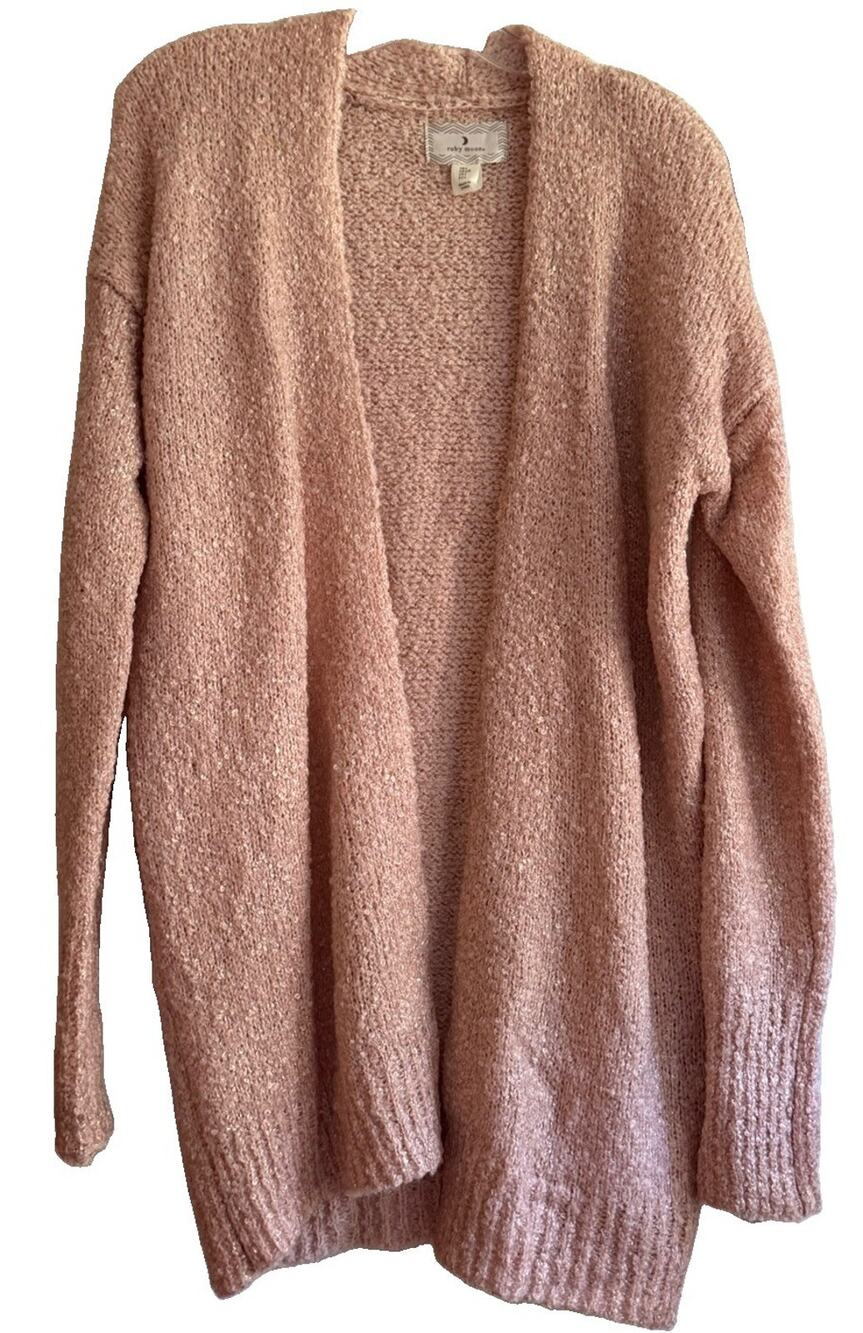 Ruby Moon Cardigan Womens L Pink Wool Blend Metallic Open Front Long NWT